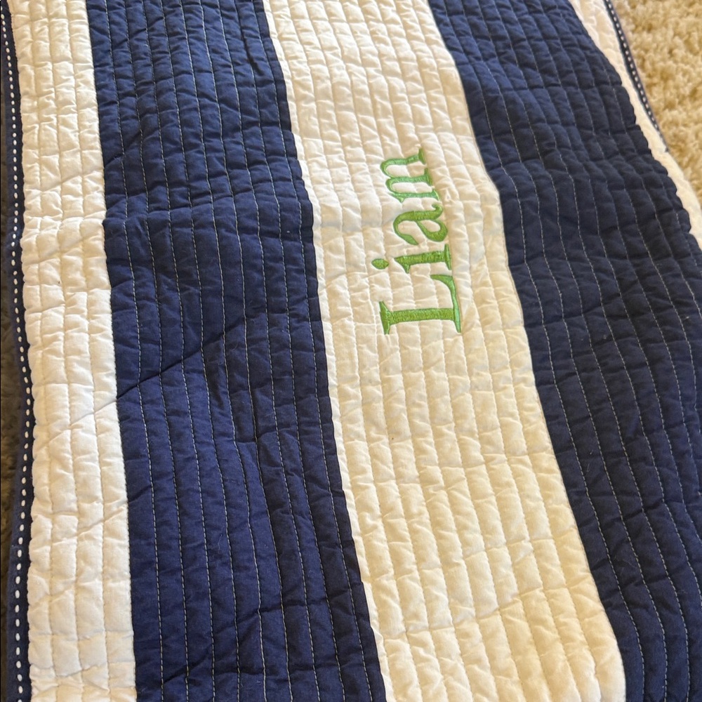 Pottery, barn, kids Navy and White Striped Quilts - Picture 8 of 10